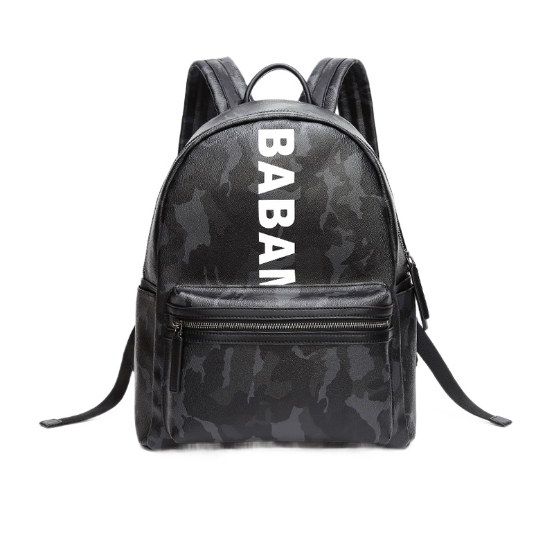 BABAMA双肩包男街头欧美书包潮牌迷彩个性双肩包男背包潮流时尚旅行包 黑色907019101