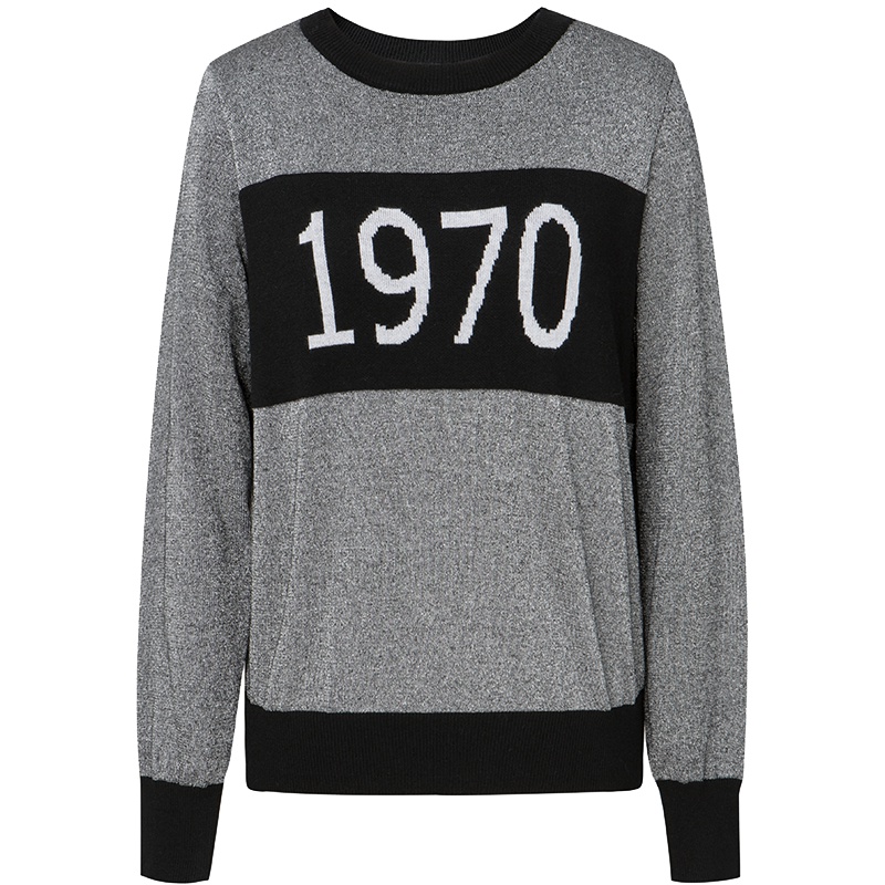 伊芙丽打底衫女套头长袖宽松字母图案针织衫女