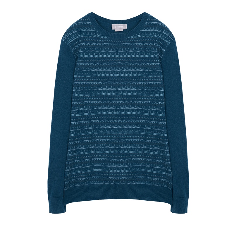 鄂尔多斯ERDOS 秋冬纯山羊绒圆领虚提加厚男式羊绒衫