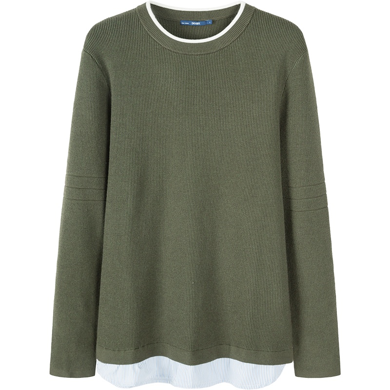 森马毛衫男2019冬季新款撞色圆领设计感拼接毛衣韩版青少年上衣