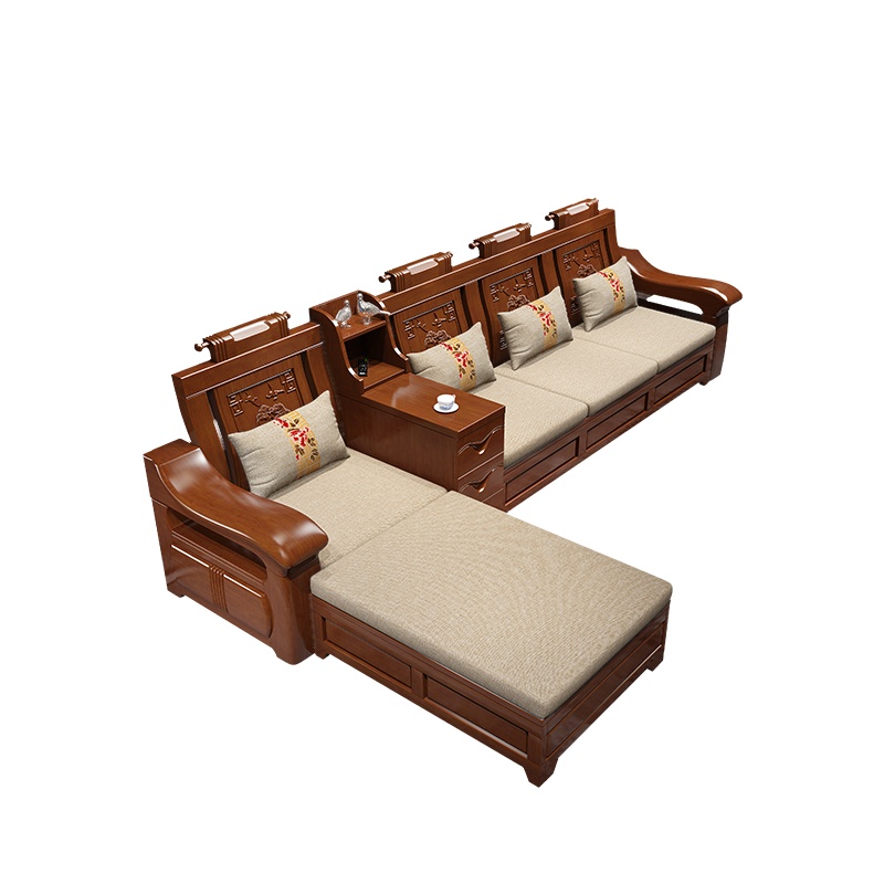 月影梳桐现代中式实木沙发组合冬夏两用大户型客厅可储物多功能组合沙发