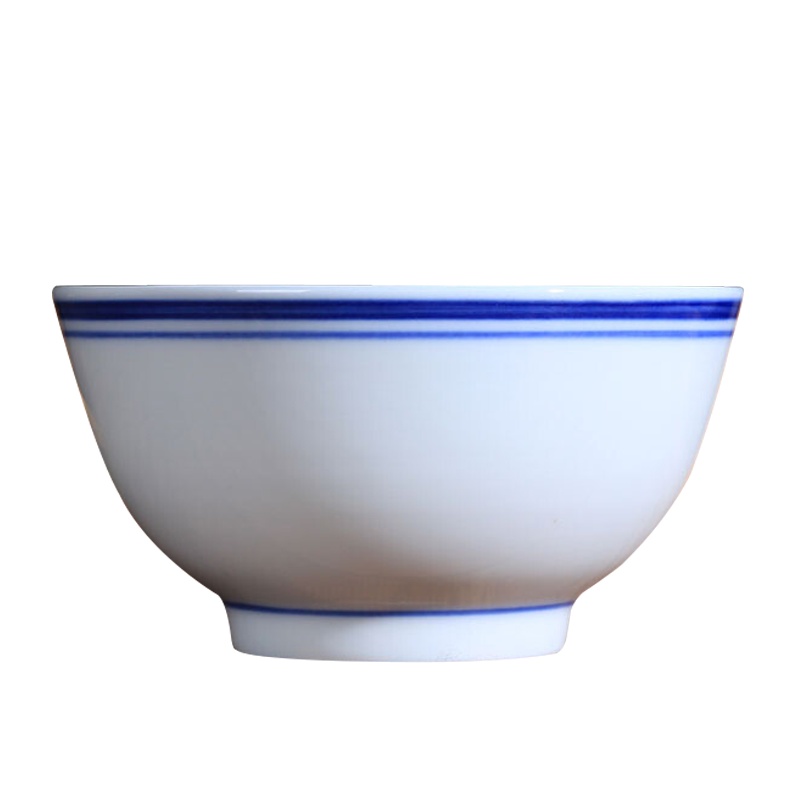 LICHEN 陶瓷蓝边碗小汤碗景德镇青花瓷器4英寸金钟饭碗中式釉下彩碗餐具微波炉适用 10个装