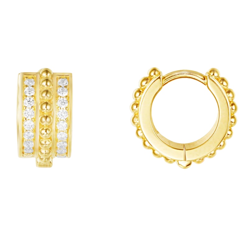 apm MONACO金黄色镶晶钻单圈迷你耳环925银耳饰时尚穿孔女士耳坠欧美风格AE11571OXY