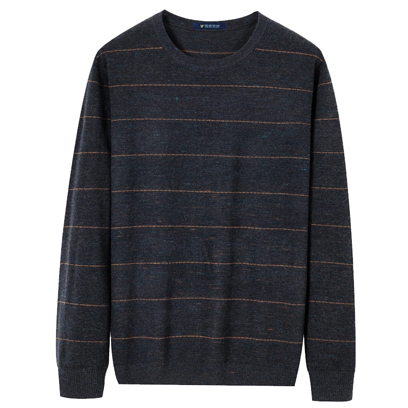 雅鹿男装秋季上新休闲套头圆领条纹长袖T恤男士针织衫1320B805