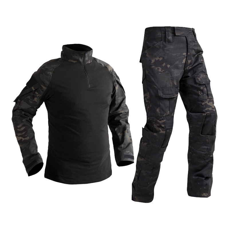 夏季迷彩服战术蛙服套装男野外作训服修身战斗服夏款军迷服战术服CP黑-长(L 码)