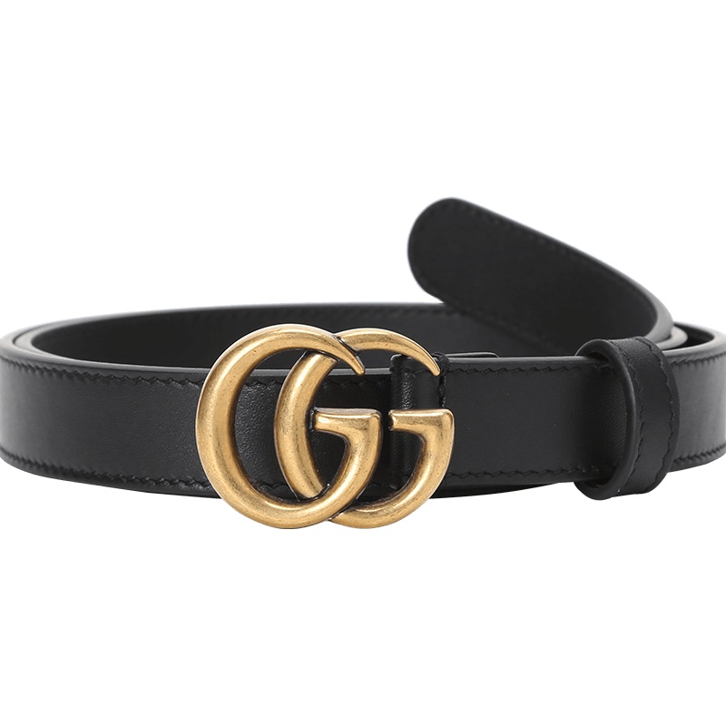 古驰GUCCI 腰带2.0D 双G饰扣光面皮409417金扣 女款腰带女士皮带