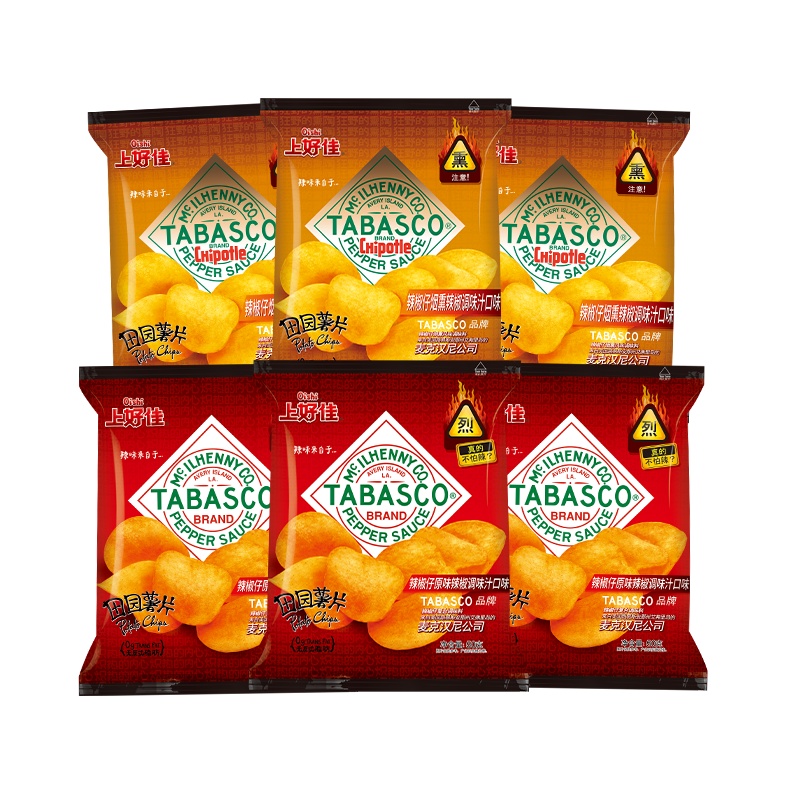 Oishi 上好佳&TABASCO联名款辣椒仔原味辣椒调味汁口味薯片80g*6袋
