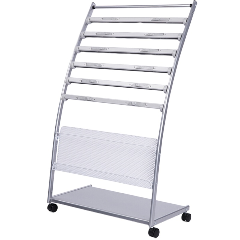 得力(deli)七层铝合金夹条报纸架报刊架报宣传杂志展示架 图书馆置物架9303