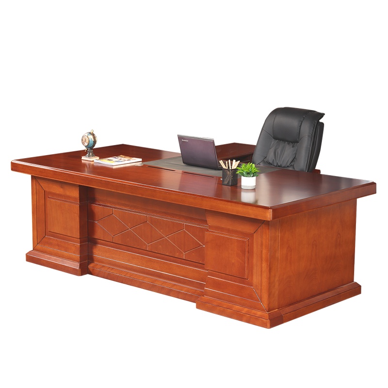 巨高办公家具中式实木贴皮油漆办公桌班台带副柜 默认胡桃色