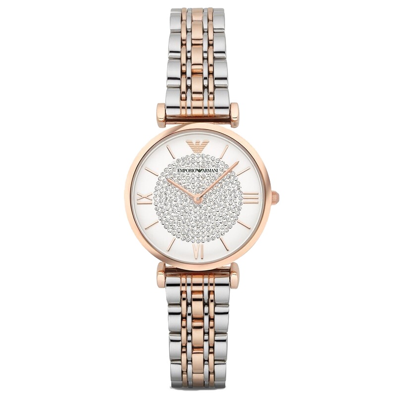 阿玛尼（Emporio Armani)满天星手表 圆形镶钻石英轻奢时尚石英表女 钢带休闲AR1926