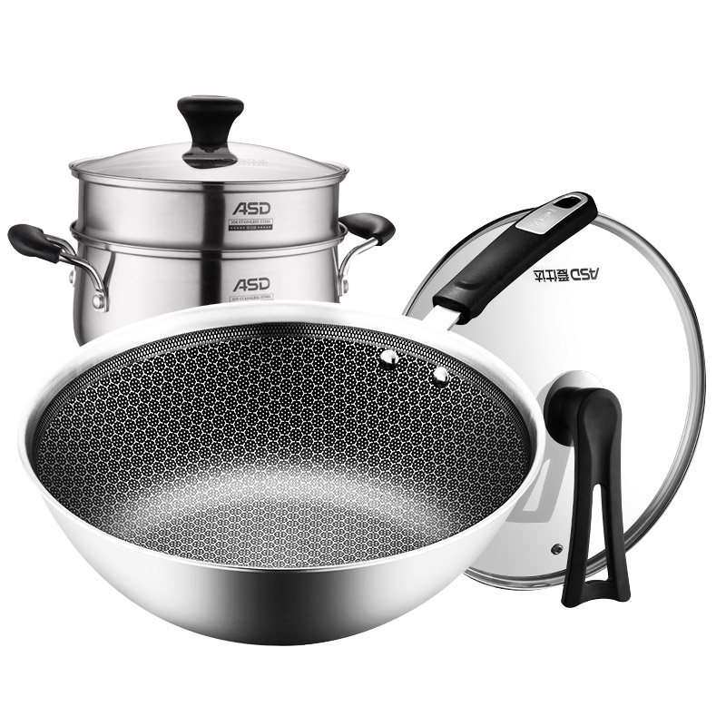 爱仕达(ASD) 套装锅PS02E1WG 304不锈钢炒锅 不粘锅 炒锅 锅具套装 炒菜锅具套装30cm 电磁炉明火通