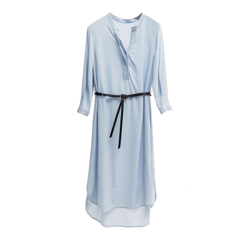 上新拉夏贝尔职业连衣裙女时尚气质腰带显瘦七分袖中长裙子10018276