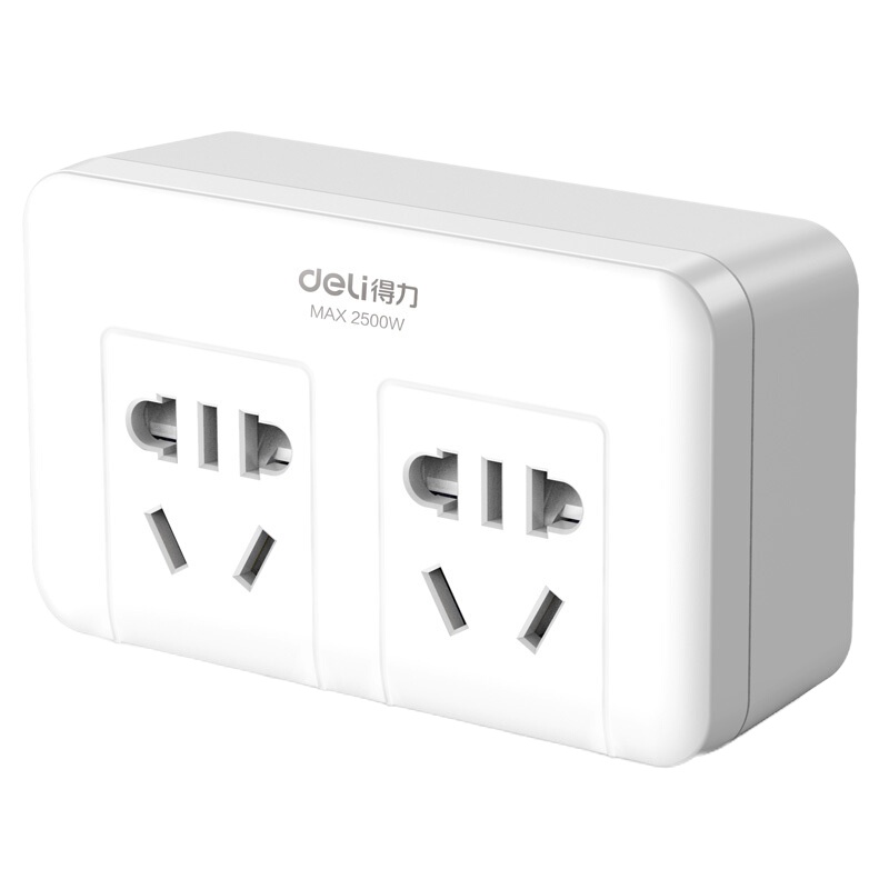 得力(deli)新国标安全插座 无线插座/转换插头/电源转换器/一转多插座 一转二 18303