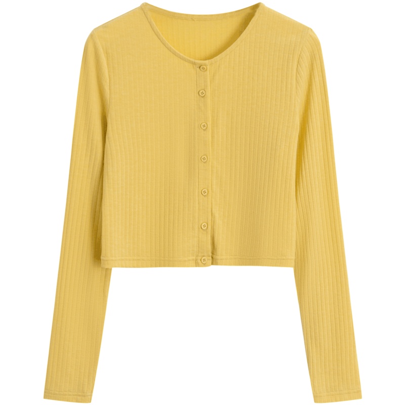 OtherMix坑条设计T恤女2021年夏季新款打底短款圆领长袖开衫上衣