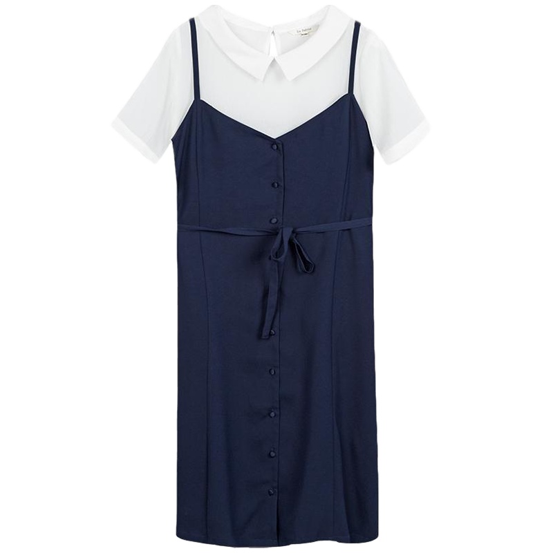 拉夏贝尔拉贝缇雪纺吊带连衣裙女夏季新款短袖衬衫裙子两件套法国小众