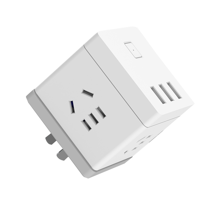 得力deli18326智能魔方插座合孔总控开关无线 3位插孔USB插排多功能家用小巧插线板接线板3组+3U_1.5米