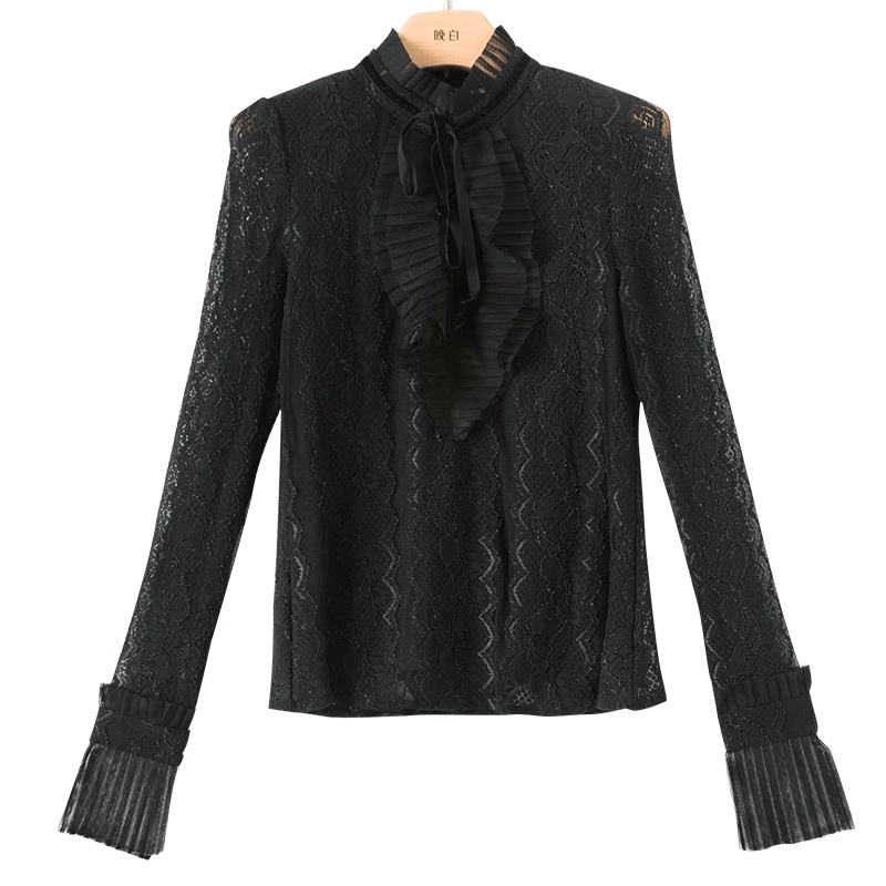 晚白2020冬季新品淑女纯色立领长袖修身显瘦常规打底衫蕾丝衫女