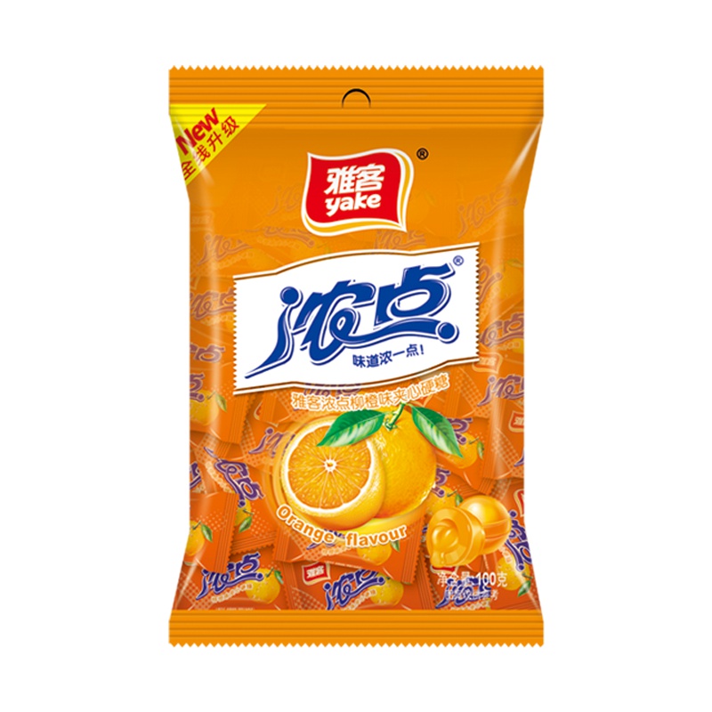 雅客浓点夹心水果硬糖100g*5袋香橙味休闲零食散装糖果约100粒