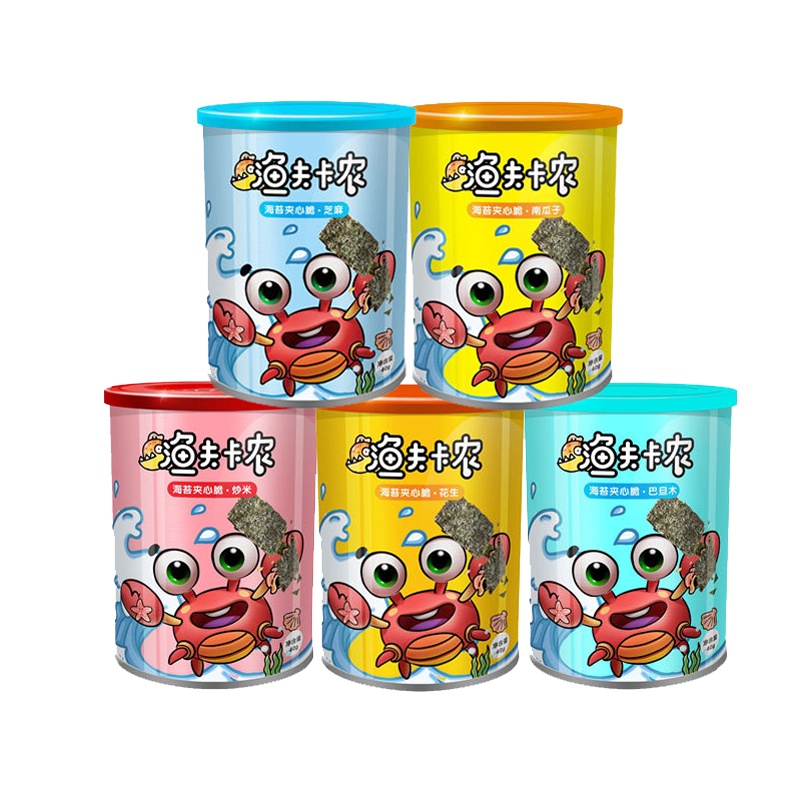 渔夫卡农海苔夹心脆40gx4罐芝麻巴旦木花生即食海苔孕妇儿童零食