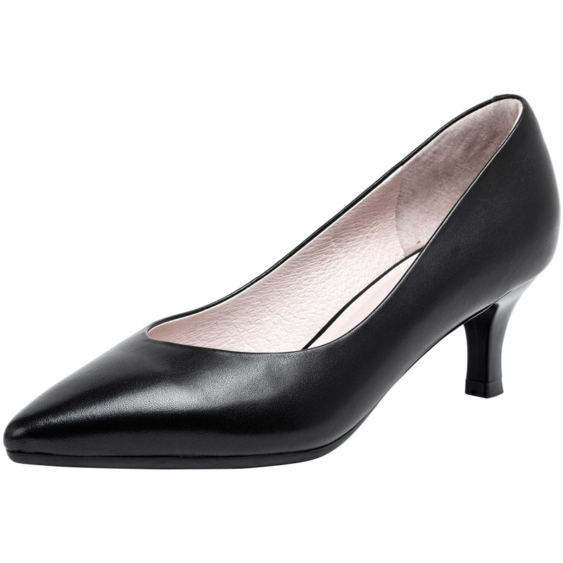 百田森商场同款职业女细跟春季新款小黑鞋女浅口尖头猫跟单鞋