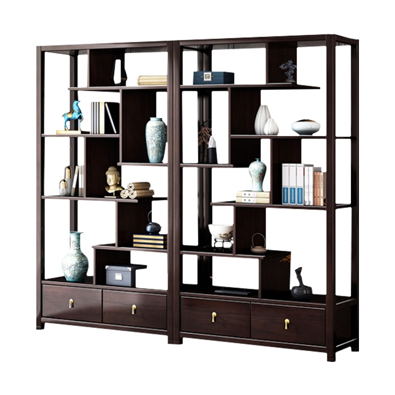 月影梳桐新中式博古架实木多宝阁茶室展示陈列柜客厅隔断置物架乌金木储物书架
