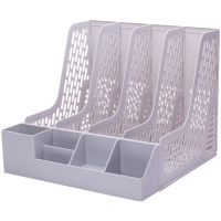 [精选]得力(deli)78981 加厚型 带笔筒四联文件框/文件筐/文件栏/文件架 灰色