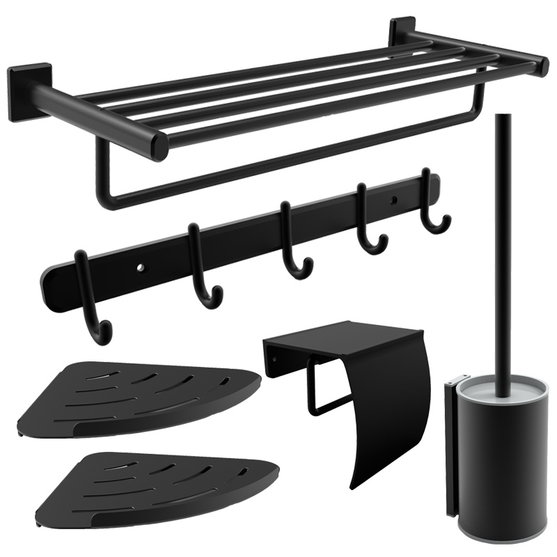 法恩莎卫浴五金挂件套装毛巾架黑色卫生间浴室置物架浴巾架FGJ803