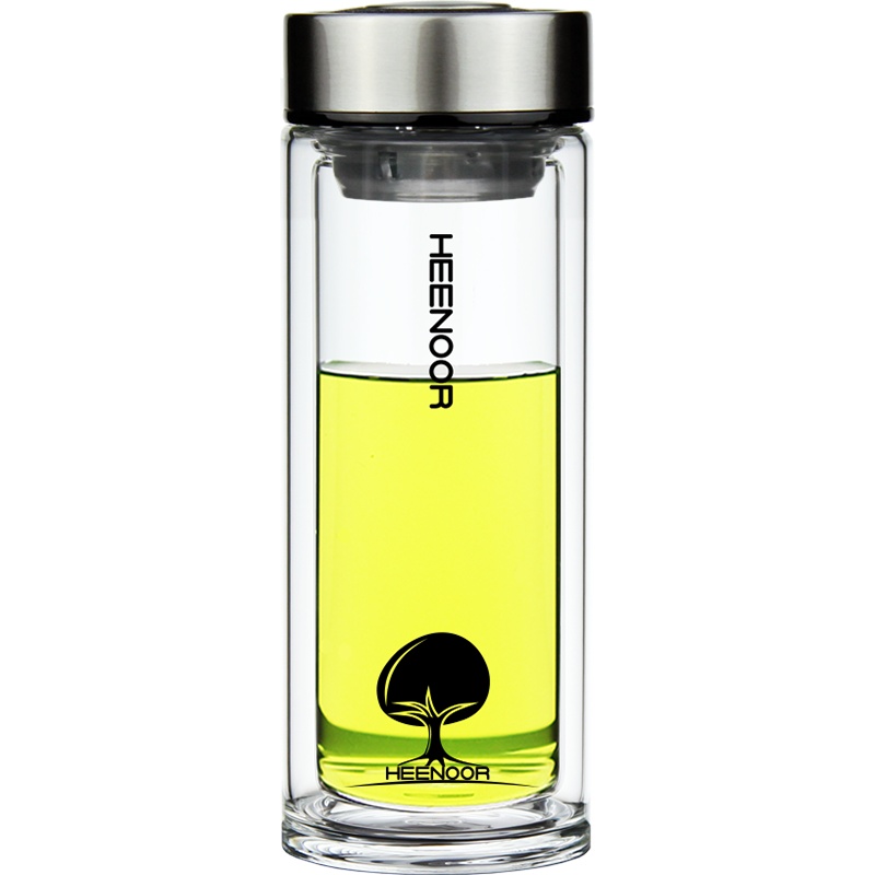 希诺 XN-6702 双层玻璃杯 345ml 带盖过滤办公室泡茶杯男士商务耐热玻璃水杯子 （单位：个）