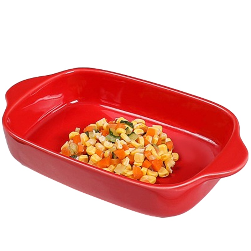 贝瑟斯 北欧风双耳烤盘箱焗炉专用陶瓷烘焙用具 烤盘餐盘 红色