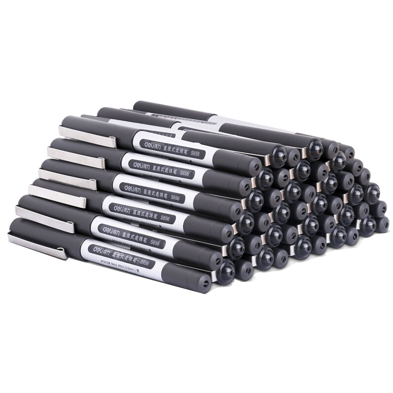 得力(deli)50支0.5mm 黑色办公中性笔水笔 直液走珠笔签字笔33475
