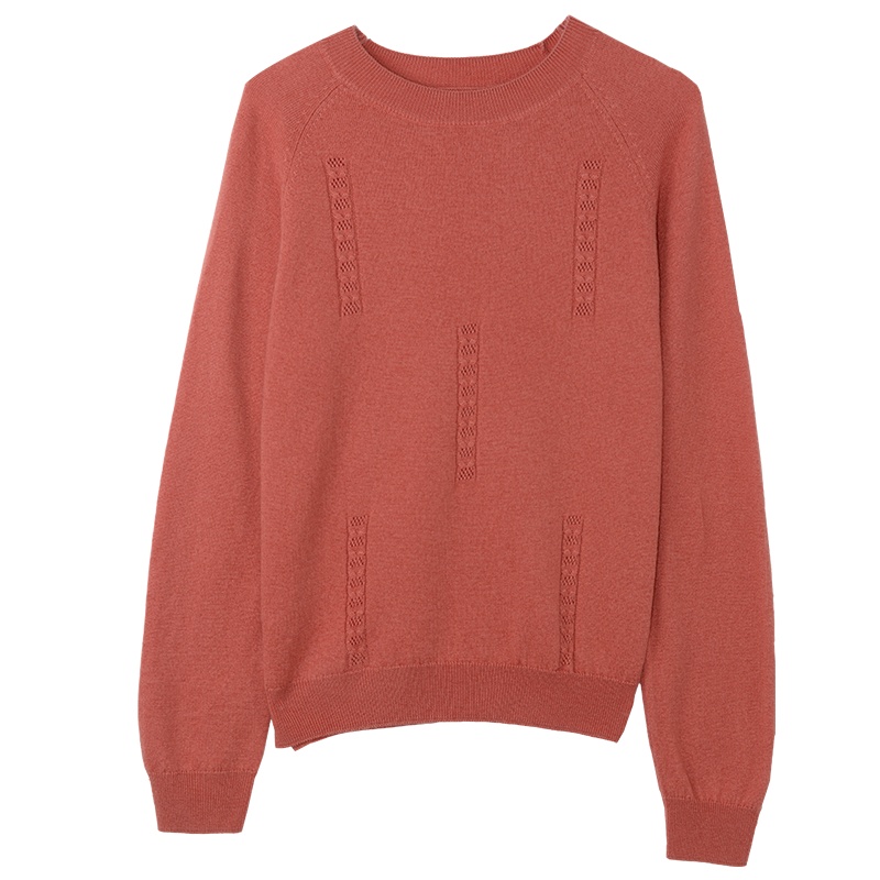 金菊秋冬新款毛衣圆领插肩袖纯色100%羊毛衫女