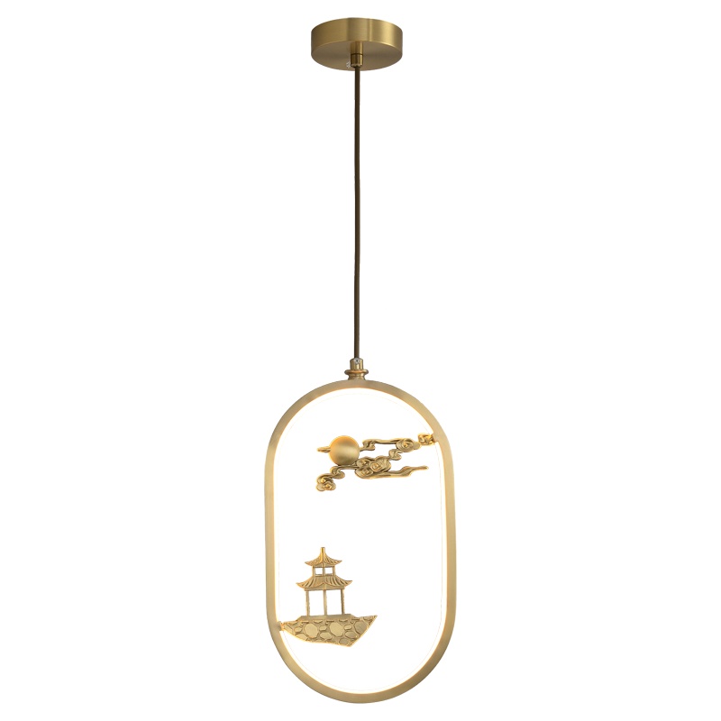 觅物 新中式餐厅全铜吊灯客厅茶台灯卧室床头小吊灯过道书房大气LED中国风艺术复古大气后现代禅意茶室阳台设计师推荐大吊灯饰