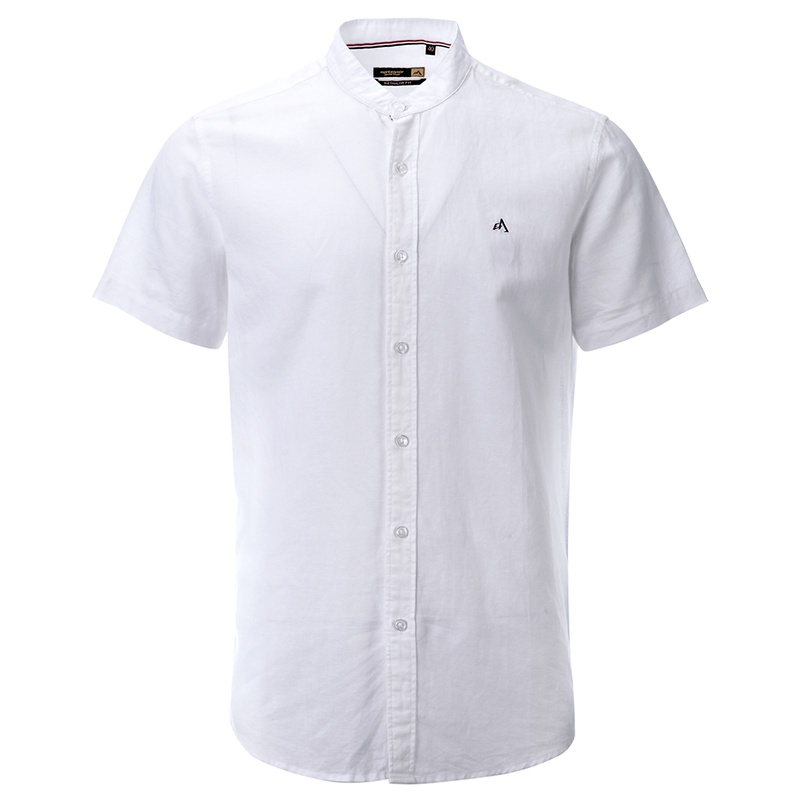 蒙蒂埃莫阳光假期舒适透气立领棉麻男士常规版休闲短袖衬衫