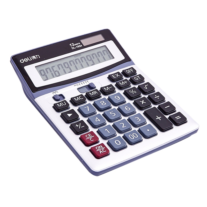 得力(deli)1654桌面计算器 灰色 大屏幕计算器 太阳能大按键计算机 财务计算器 办公财务用品 财务计算器