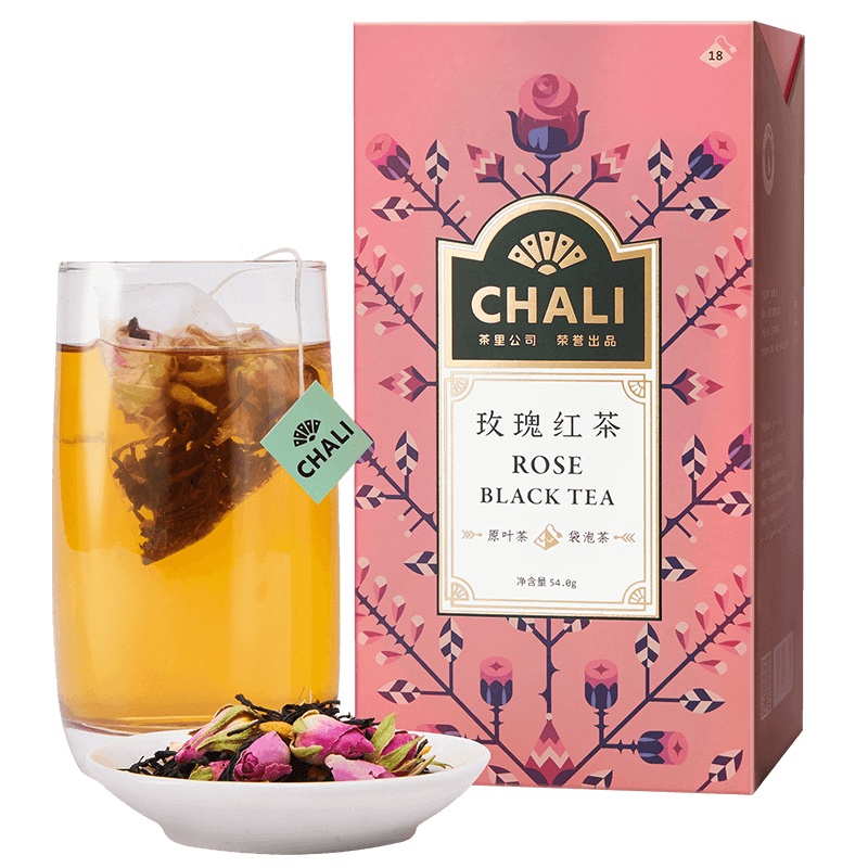 茶里(ChaLi)花草茶 玫瑰红茶重瓣玫瑰花茶泡水喝的养生茶袋泡茶18包54g