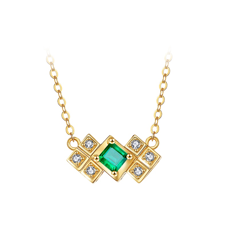 手拉手(Slaso) 18K玫瑰金镶钻石祖母绿吊坠套链 祖母绿吊坠项链套装 彩宝钻石项链吊坠女士款 含证书送恋人