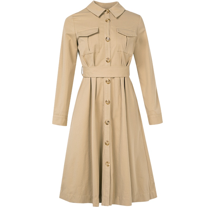 晚白2021春季新品时尚纯色简约娃娃领长袖修身显瘦A字长风衣外套女