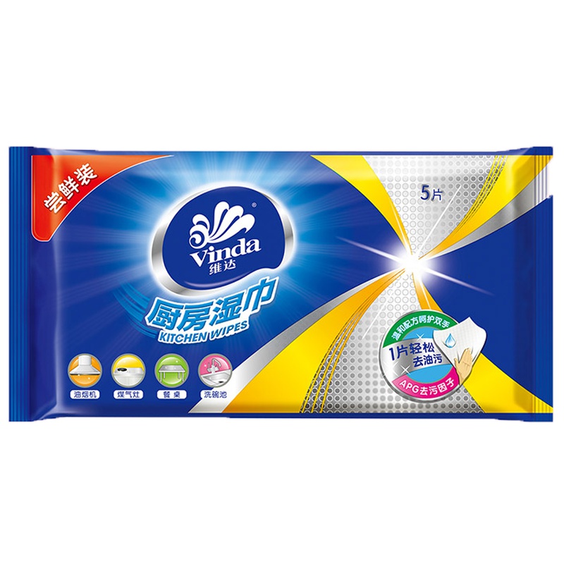 维达(Vinda)厨房湿巾 5片*1包尝鲜装 湿纸巾