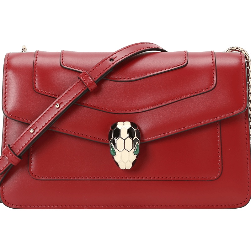 宝格丽 BVLGARI Serpenti Forever 口盖包 经典蛇头光面皮 女士手提包 280177金扣