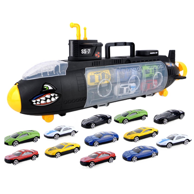 儿童仿真玩具炮艇大手提货柜车送12辆小车玩具车模型