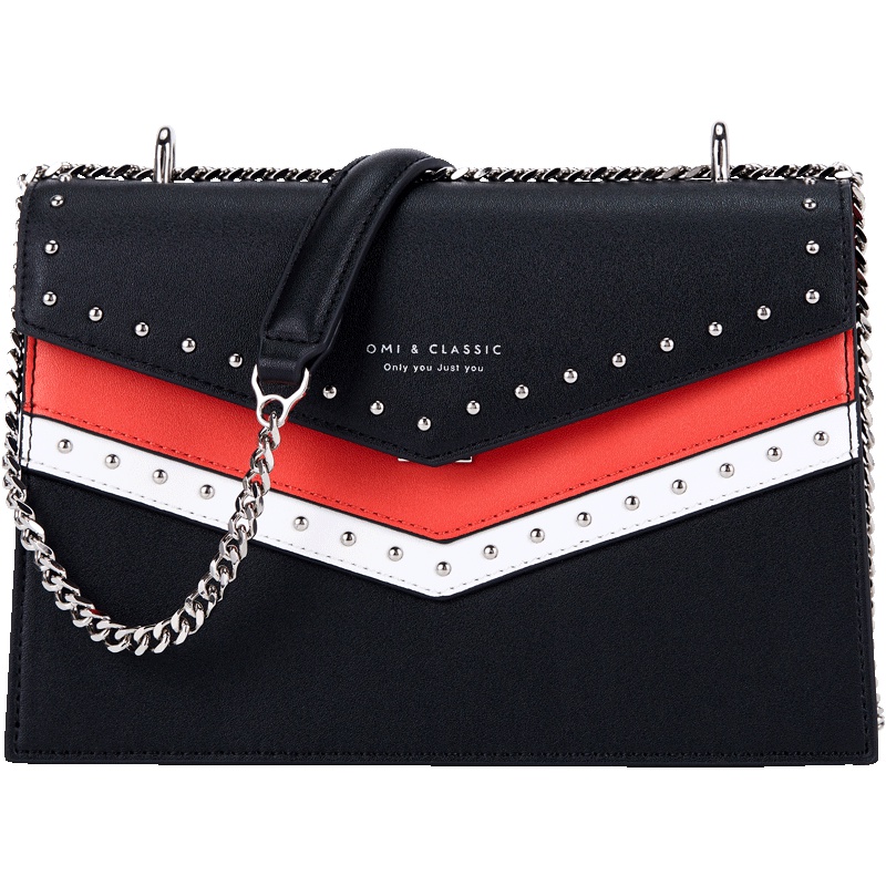 欧米omi时尚包包女2019新款撞色链条包韩版单肩斜挎包休闲少女包