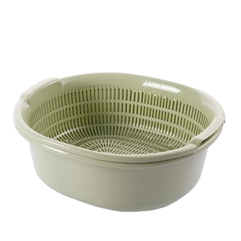 洗莱 双层大号菜池洗菜盆塑料 厨房收纳筐菜篮子洗菜蓝 FENGHOU 加厚淡绿470g洗菜篮洗菜篮