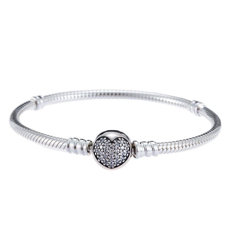 PANDORA潘多拉 925银手链 经典复古闪烁心形密镶扣手镯 590743CZ