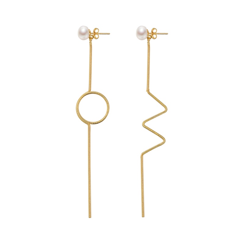 京润珍珠 梦之光 铜镶淡水珍珠耳钉耳坠8-9mm馒头珠简约线条 银泰同款 珠宝宠自己送妈妈