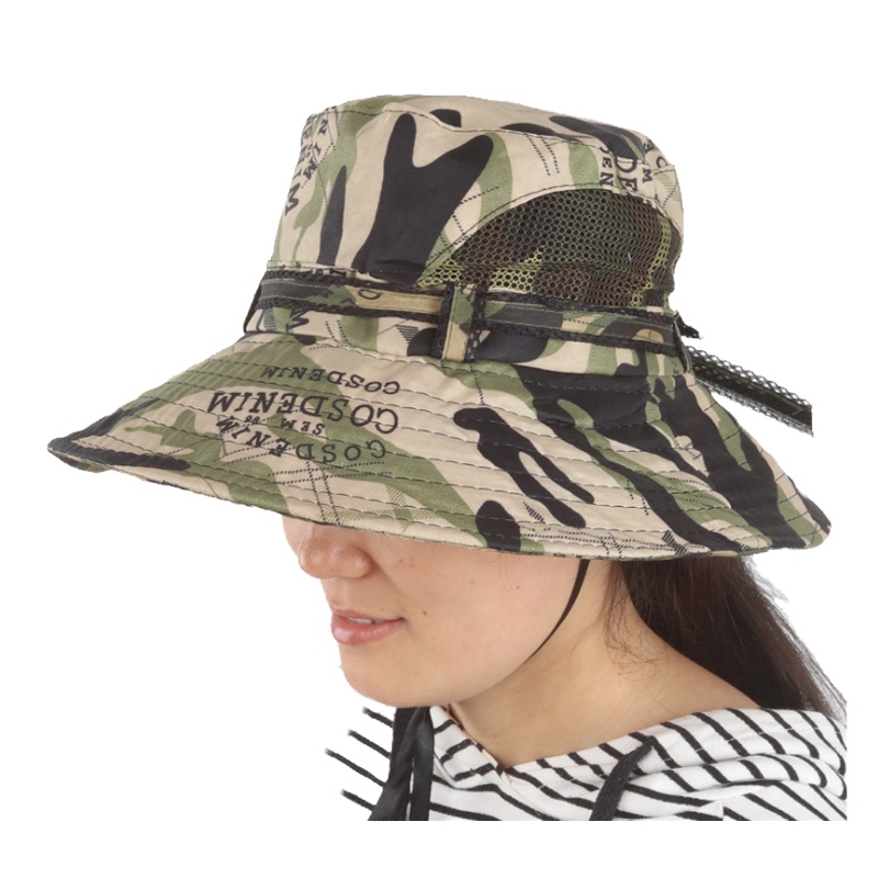 企业定制 遮阳帽男夏季韩版潮户外大沿防晒帽可折叠太阳帽子男迷彩渔夫帽大檐登山钓鱼帽 深灰迷彩