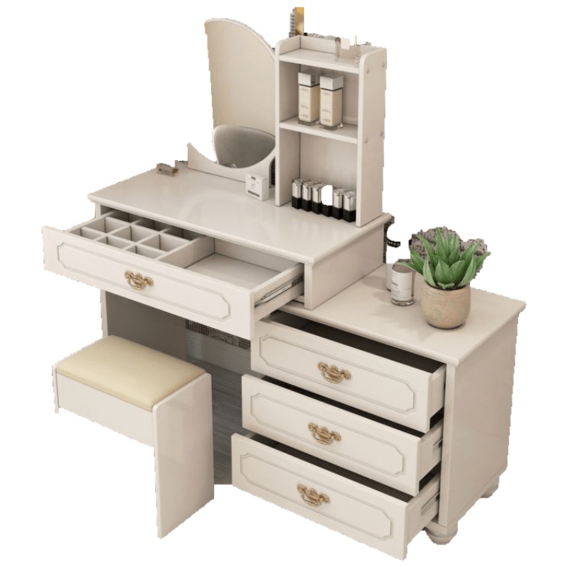 梳妆台卧室现代简约小户型迷你网红化妆桌收纳柜一体化妆柜化妆台 FG-桌面1米(圆镜带灯) 组装安心抵