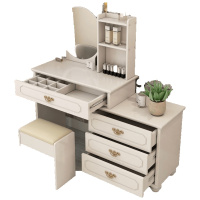 梳妆台卧室现代简约小户型迷你网红化妆桌收纳柜一体化妆柜化妆台 FG-桌面1米(圆镜带灯) 组装安心抵