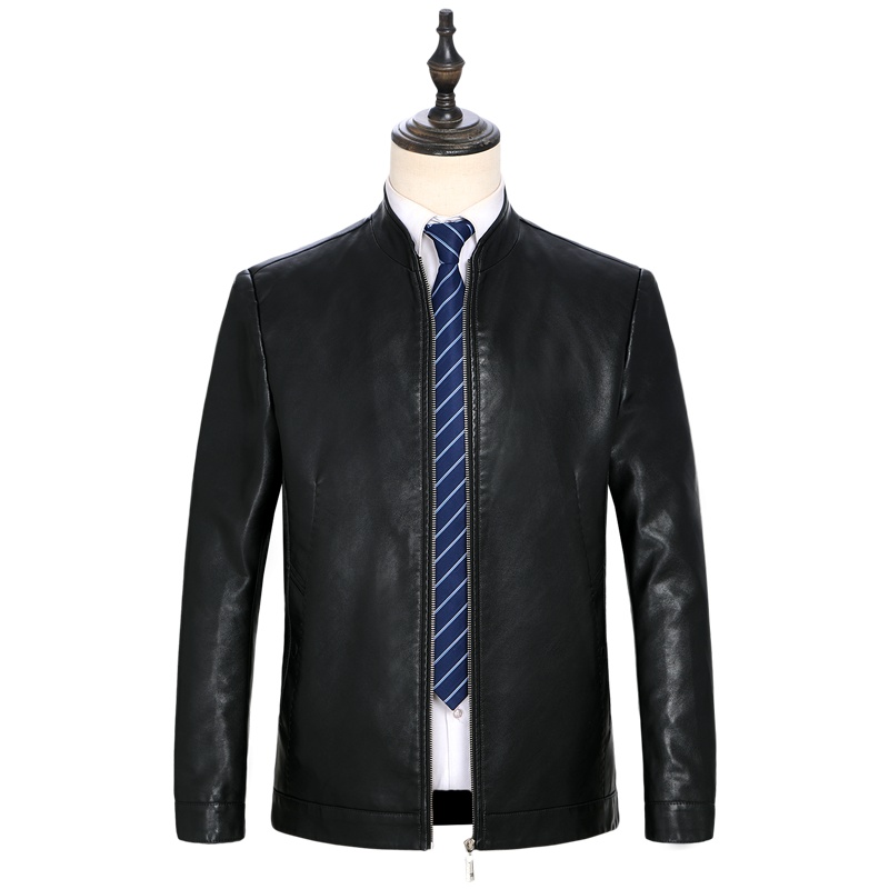 恒源祥男士皮衣秋冬款皮衣男夹克立领PU中年纯色休闲外套