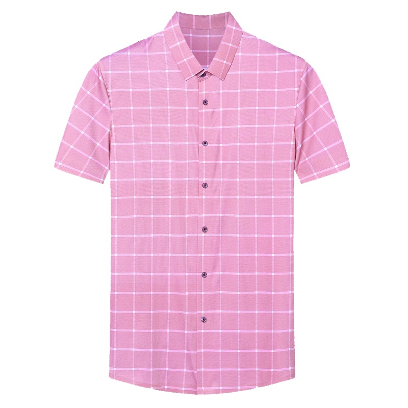 罗曼阿玛尼男装官方旗舰店2021新款品牌男士衬衫纯色休闲格子立领商务短袖衬衣男B221-78027