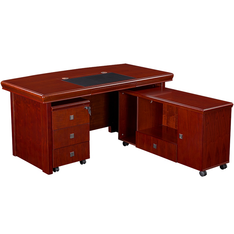 [红心家居]油漆实木贴皮桌办公桌现代中式老板办公桌大班台